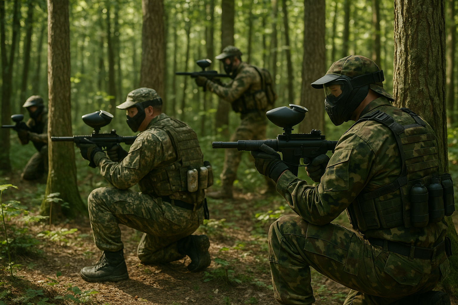 Fort Ouest members playing paintball in the forest