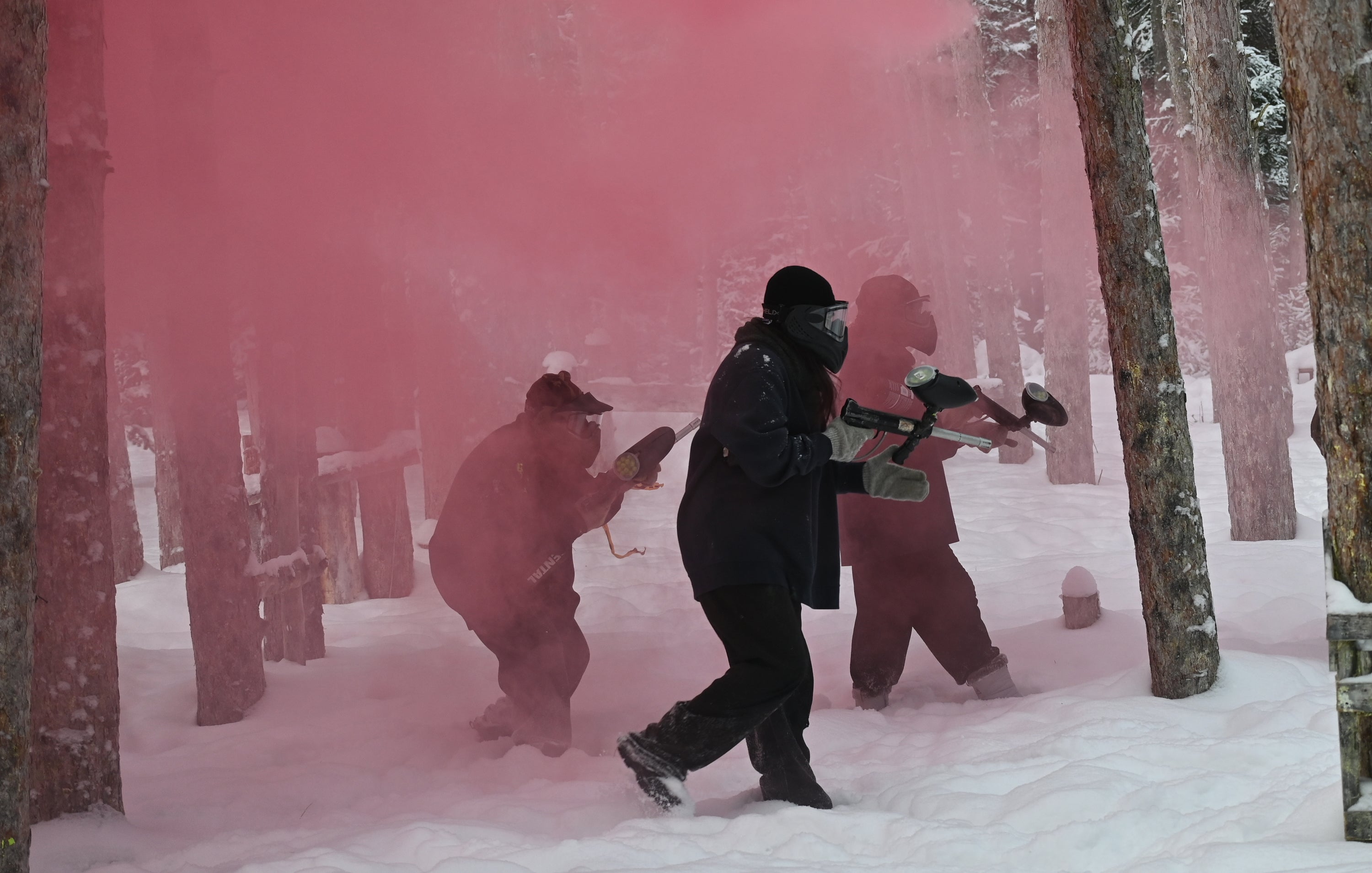 Friends enjoying an outdoor group activity at Fort Ouest near Mont-Tremblant