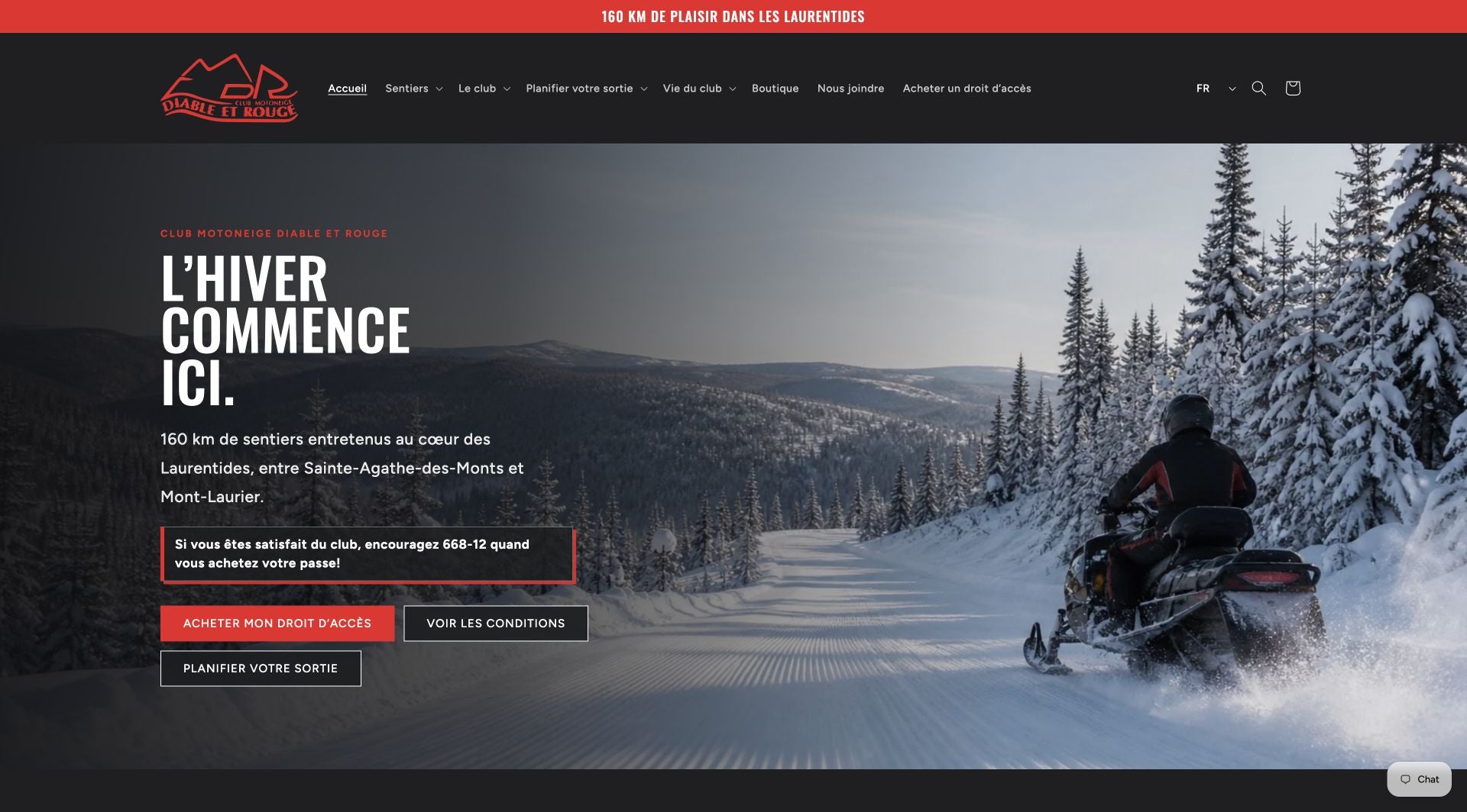 Preview of the Club de Motoneiges Diable et Rouge website