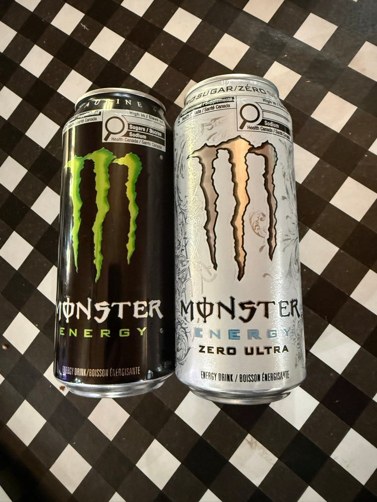 Monster Energy and Monster Zero Ultra cans